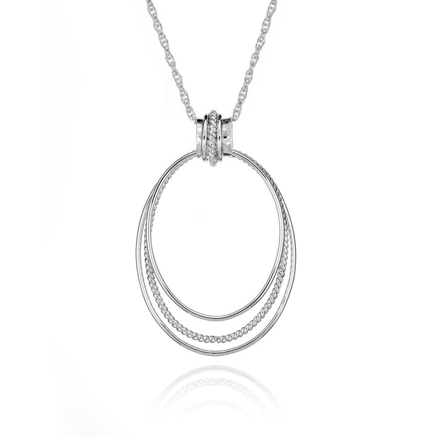 SPINNER: Long necklace with large oval hoops and spinner bail