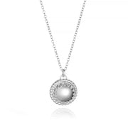 Reflections: Sterling Silver Mirror Finish Dome Necklace High Polished Gallery Wire Beaded Accent