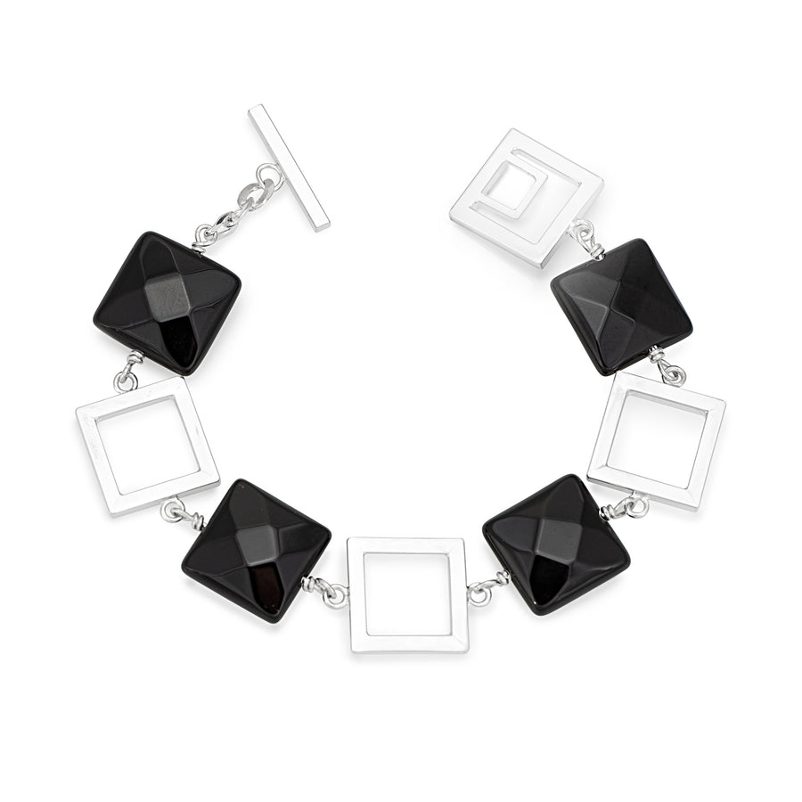 Silver Square &  Black Onyx Bracelet