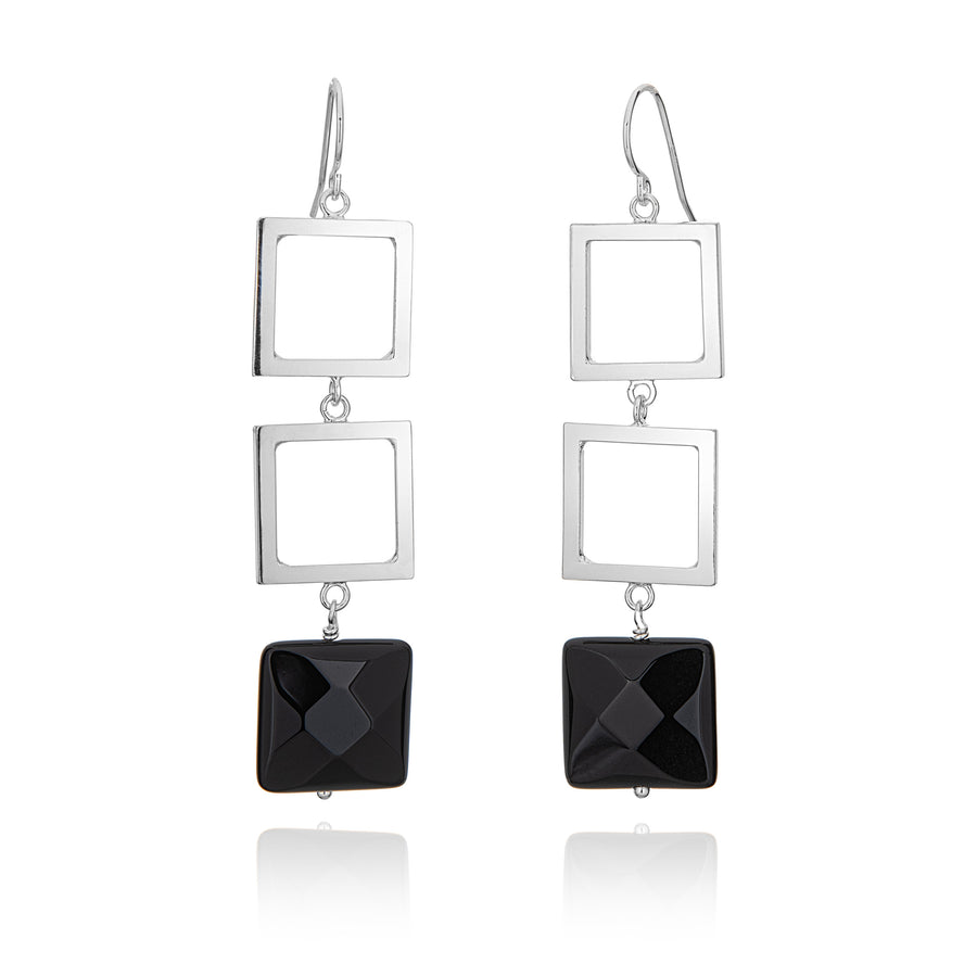 Silver Square &  Black Onyx Earrings