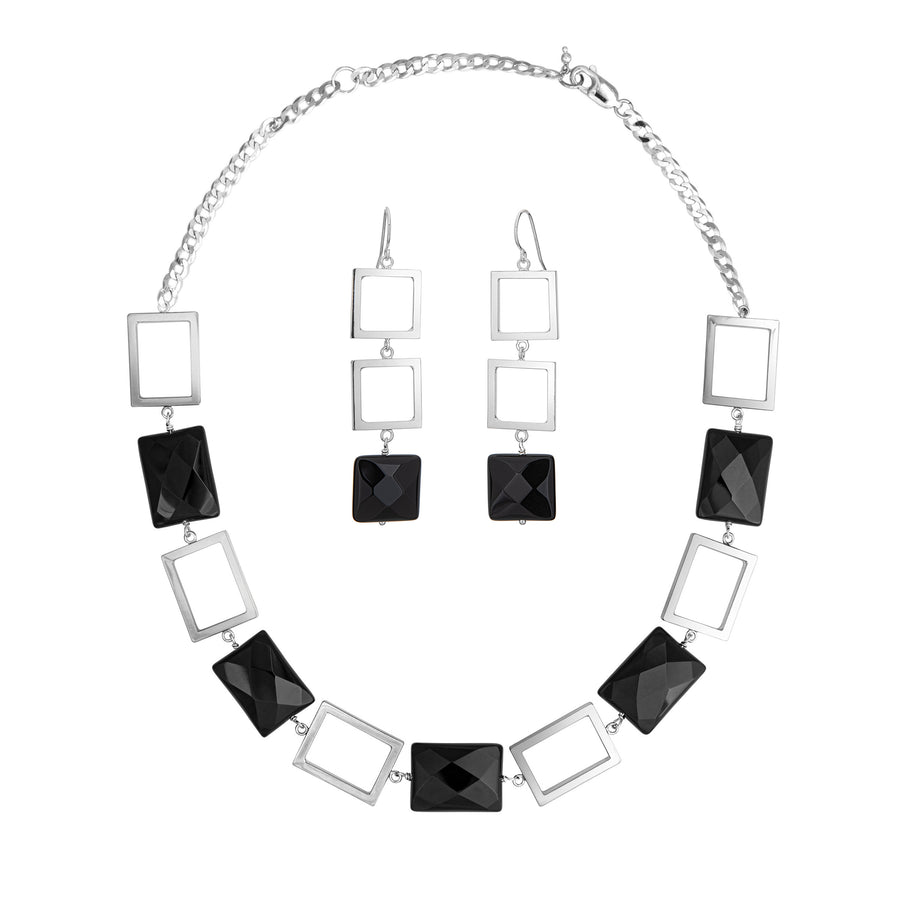 Silver Square &  Black Onyx Bracelet