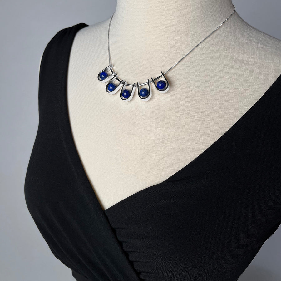 Five Orb Collar Necklace - Lapis Lazuli