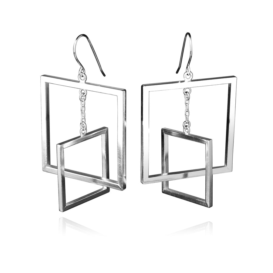 Contemporary Square Hoop Dangle Earrings