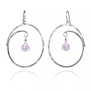 Large Oval Dangling Hoop Earrings Trillion Pink Amethyst Drop Sterling Silver