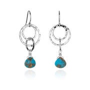 Small Multi-Hoop Dangle Earrings Mojave Copper Turquoise Drop Pear Hammered Sterling Handmade
