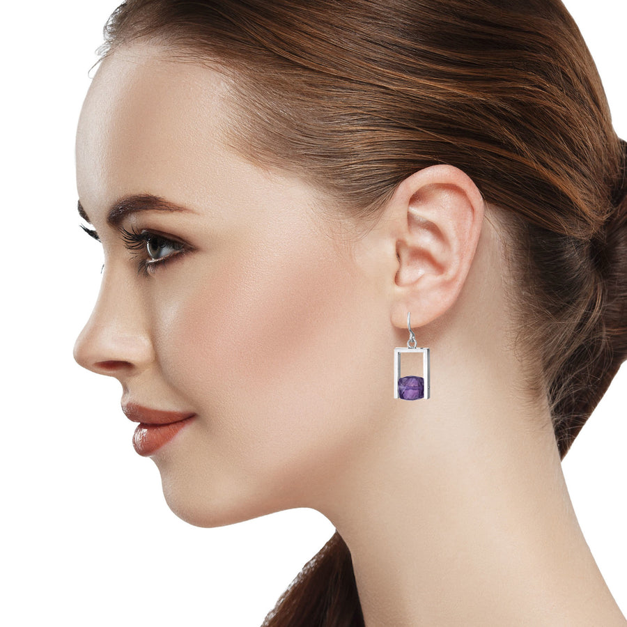 Purple Amethyst Square Cube Earrings