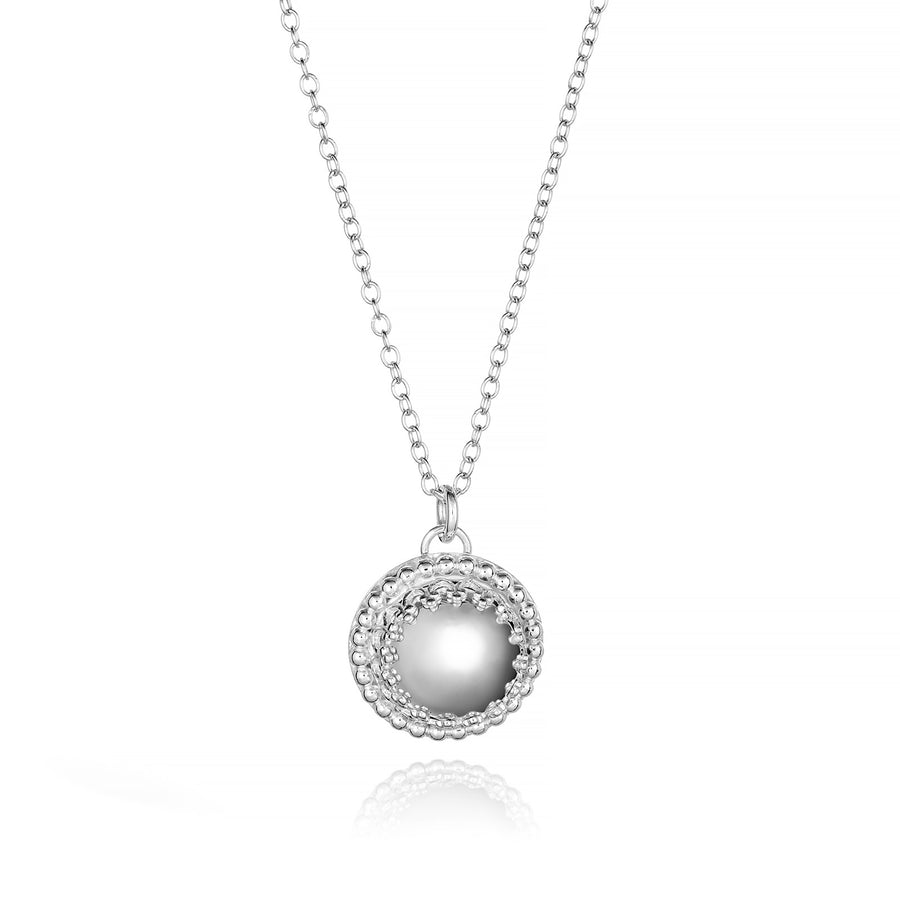 Reflections: Sterling Silver Mirror Finish Dome Necklace High Polished Gallery Wire Beaded Accent
