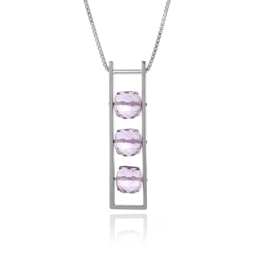 Contemporary Rectangle Necklace Pink Amethyst Square Cube