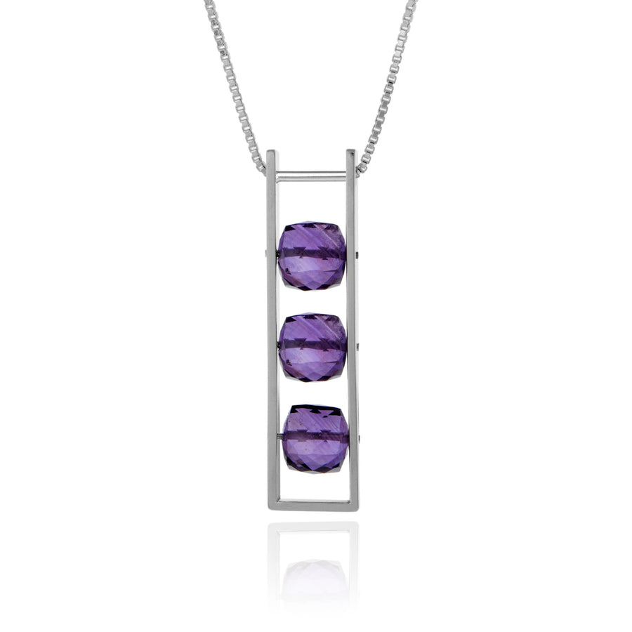 Contemporary Rectangle Necklace Purple Amethyst Square Cube