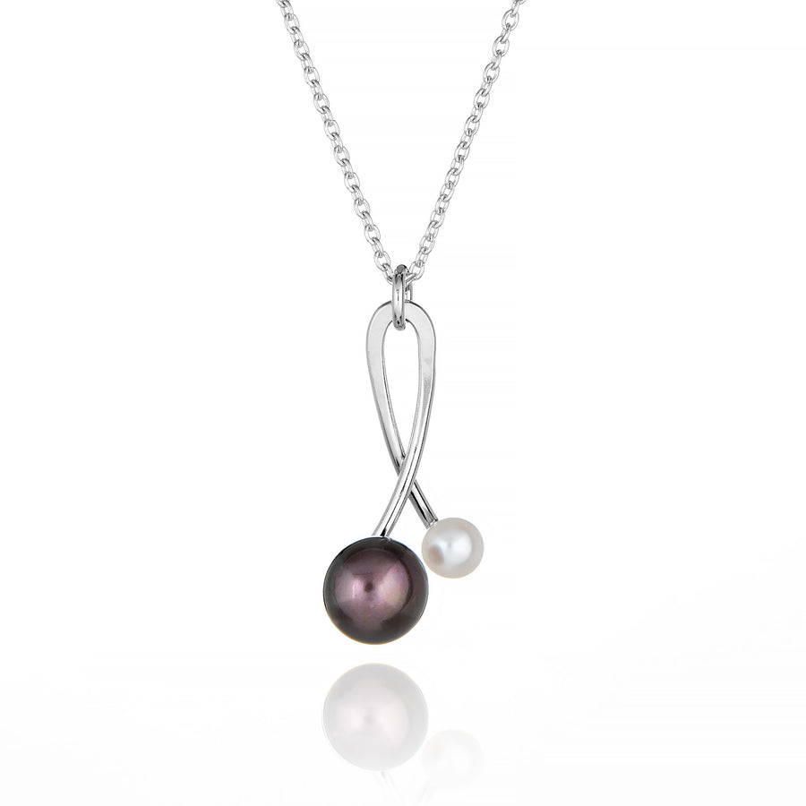 Black & White Pearl Orb Necklace Sterling Silver Handmade Contemporary